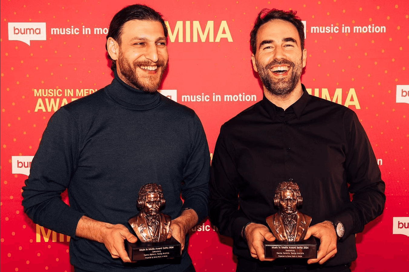 Stavros Markonis and George Andriotis delighted for the award at the Music in Motion Buma awards 2024